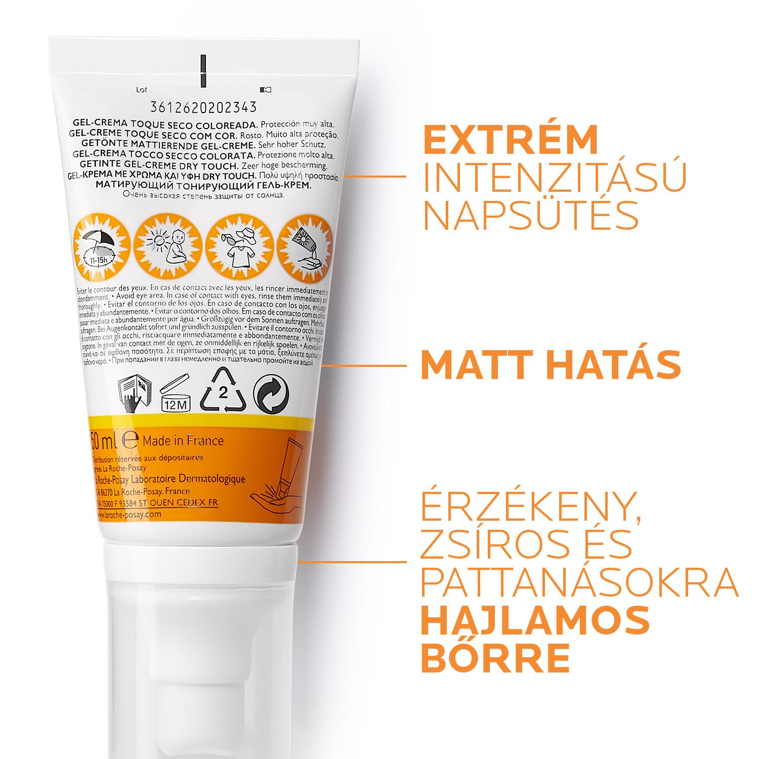 La Roche-Posay Anthelios XL mattító hatású gél-krém arcra színezett SPF50+ 50ml