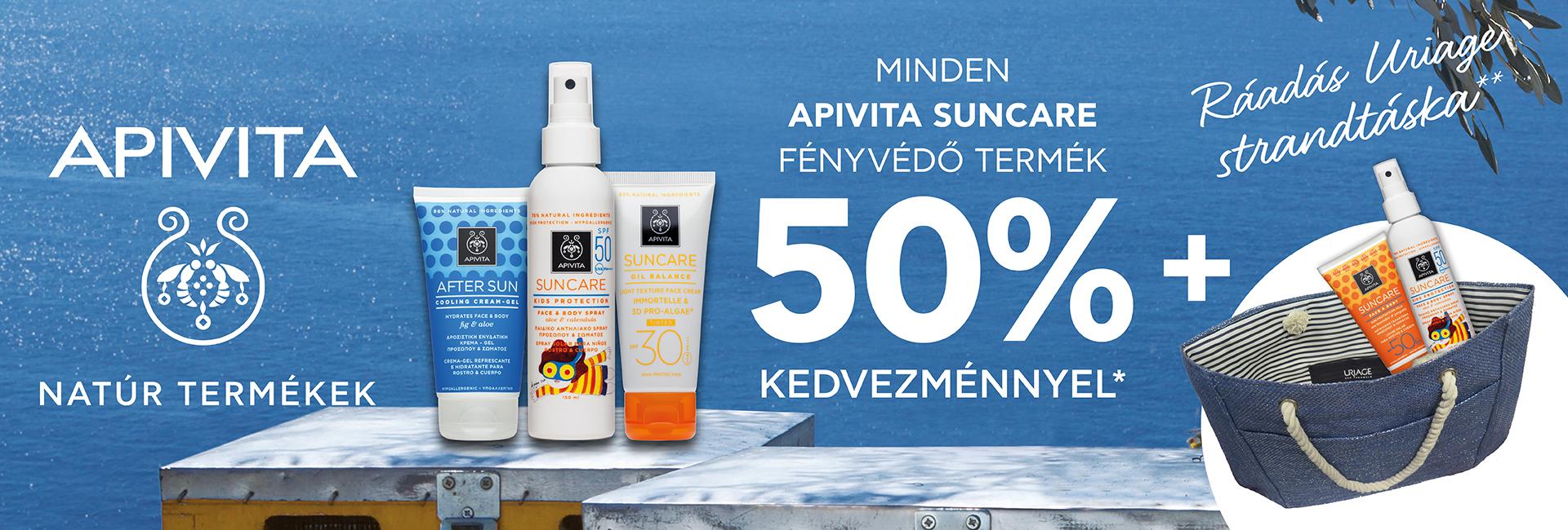 2021. május 1-31. között 2db minimum összesen 7.000 Ft értékű Apivita Suncare fényvédő rendelése esetén ajándékba adunk 1db exkluzív Uriage Bariésun strandtáskát 4.000 Ft értékben!