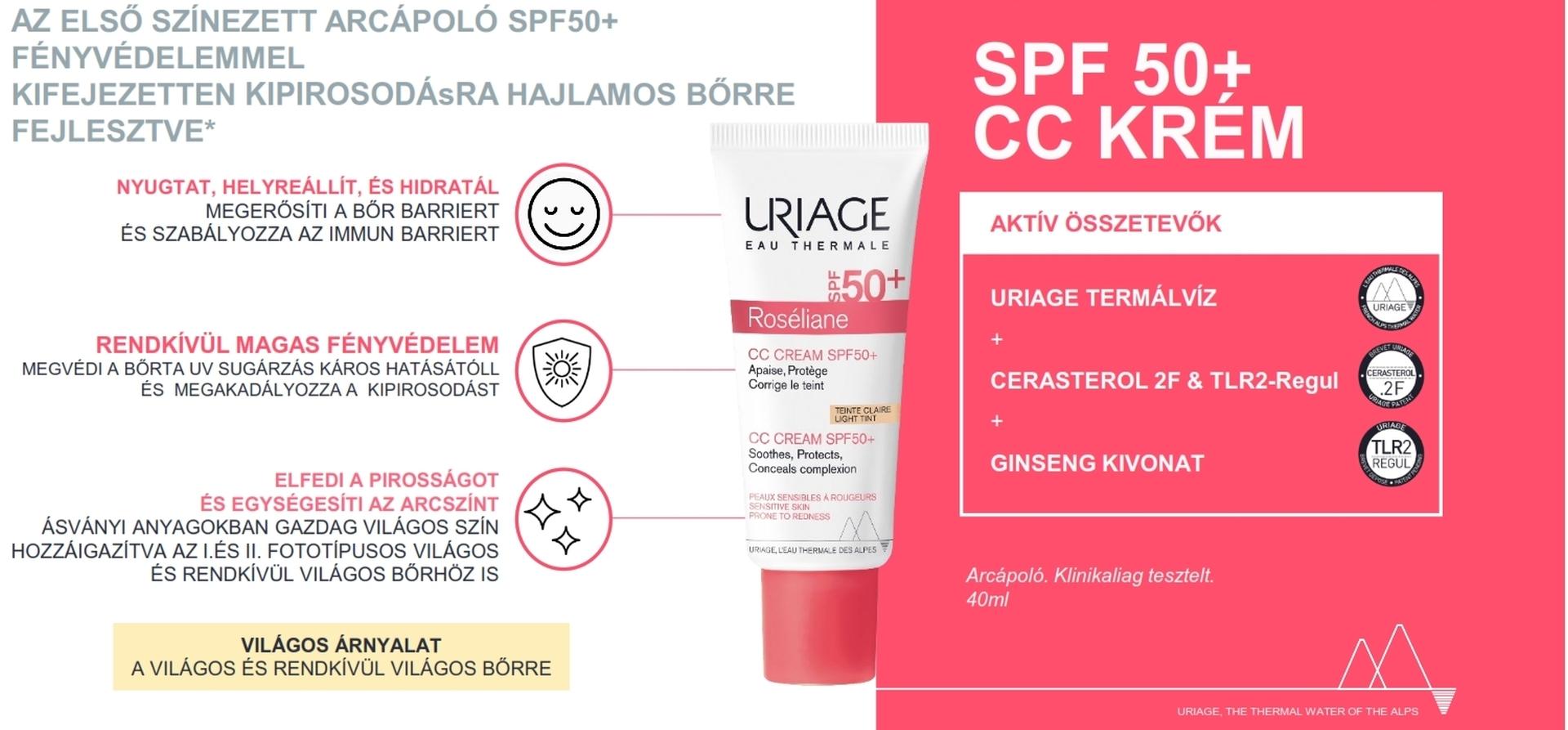 Uriage ROSÉLIANE CC Krém SPF50+ rosacea ellen 40ml