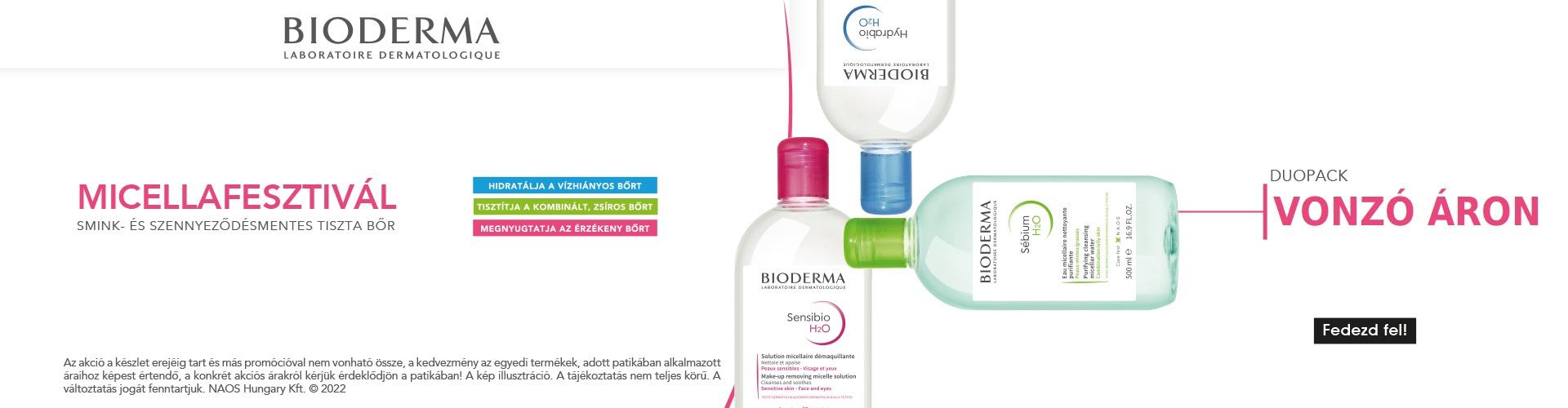 Micellafesztivál: Most a Bioderma H2O micellás oldaltokat duo pack-ban kínáljuk minimum 35%-os kedvezménnyel!