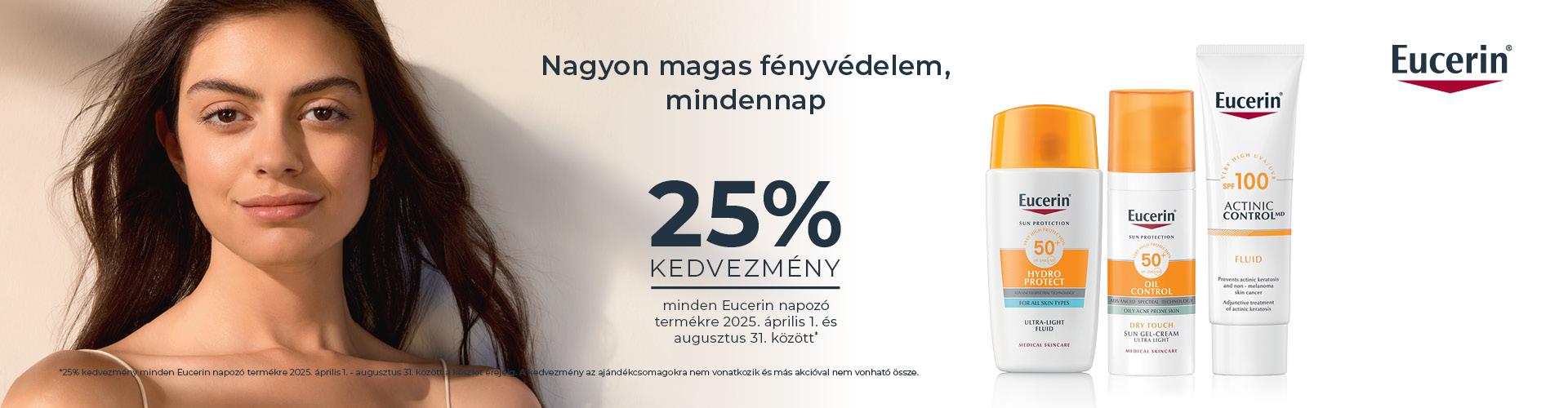 2025. augusztus 31-ig 25% kedvezménnyel kínáljuk az Eucerin SUN fényvédő termékeket!